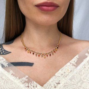 Dainty multi stone bead choker necklace, unique necklace gold and silver tone